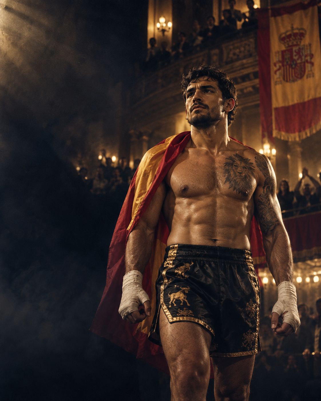 Luchador ficticio en una entrada de arena, creado para esta guía